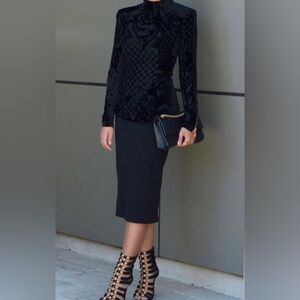 Balmain x H&M Velvet Floral Silk Blend Top XS 32  Black Designer Collab